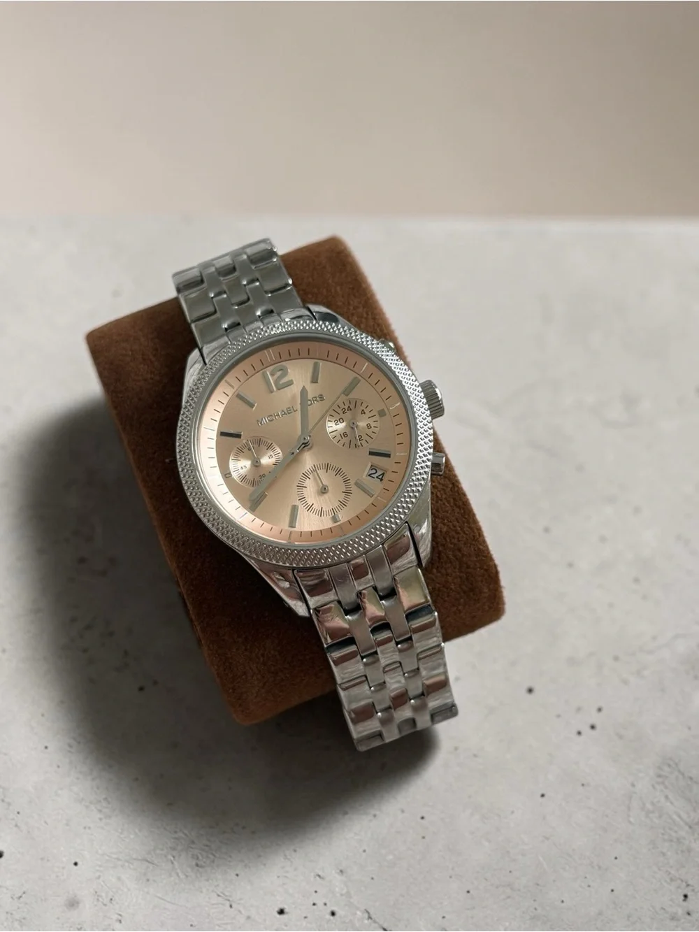 Michael Kors Silver Stainless Steel Watch with Rose Gold Dial